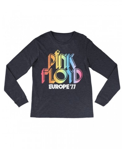 Pink Floyd Long Sleeve Shirt | Europe '77 Rainbow Ombre Tour Distressed Shirt $13.78 Shirts