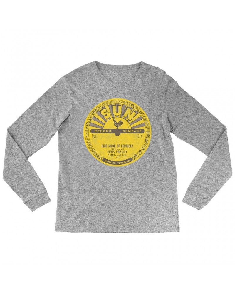 Elvis Presley Long Sleeve Shirt | Blue Moon Of Kentucky Record Label Distressed Shirt $12.58 Shirts